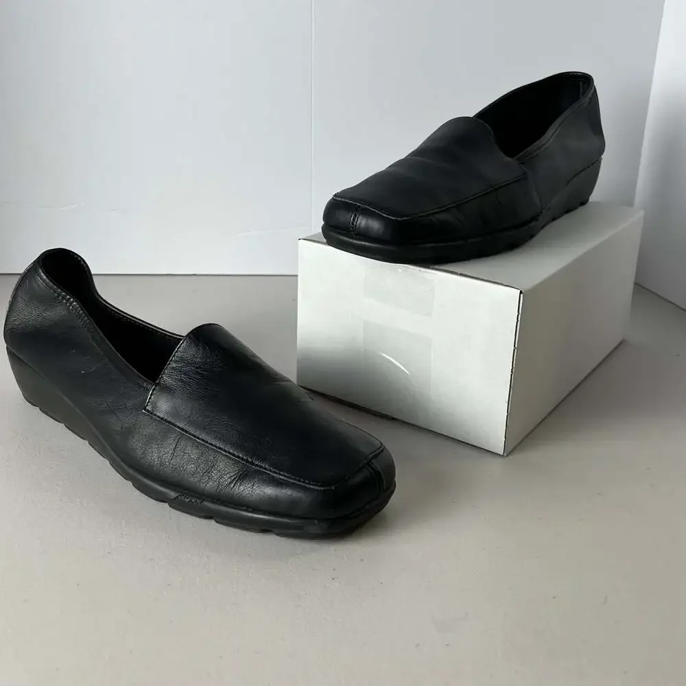 Aerosoles Black Leather Slip On Comfort Loafers‎ Minimalist US 11B